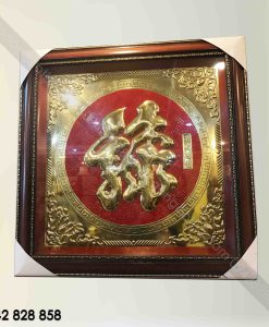 CHỮ LỘC LIỀN TẤM ĐỒNG KHUNG GỖ