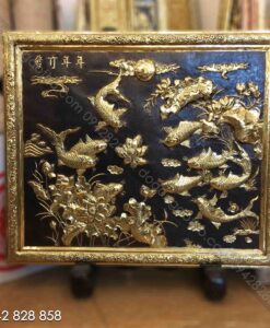 TRANH CÁ CHÉP LIỀN TẤM ĐỒNG KHUNG ĐỒNG 80x80cm