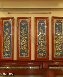 TRANH TỨ QUÝ LIỀN TẤM ĐỒNG NỀN XANH 1M2 x 40CM