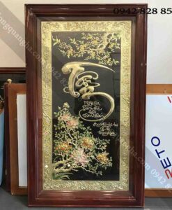 TRANH CHỮ TÂM THƯ PHÁP ĐỒNG VÀNG