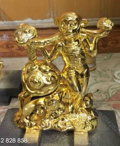 TƯỢNG KHỈ CẦM GẬY NHƯ Ý MẠ VÀNG