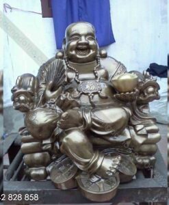 TƯỢNG THẦN TÀI ĐỒNG ĐỎ NGỒI GHẾ RỒNG 60CM