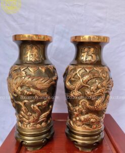 LỌ HOA ĐỒNG ĐỎ CẠO MÀU RỒNG PHƯỢNG