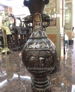 LỌ TAI VOI ĐỒNG ĐỎ KHẢM TAM KHÍ 1M40