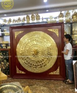 MẶT TRỐNG GÒ 1M5 MẠ VÀNG 24K KHUNG GỖ GỤ
