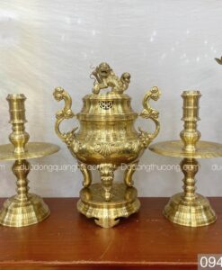 BỘ ĐỈNH ĐỒNG VÀNG KATTUT HOA VĂN SÒI ÁM HOA VĂN CAO 60CM