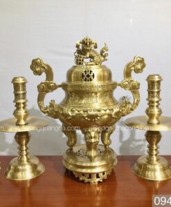 BỘ ĐỈNH ĐỒNG VÀNG MỘC HOA VĂN SÒI 50CM-60CM