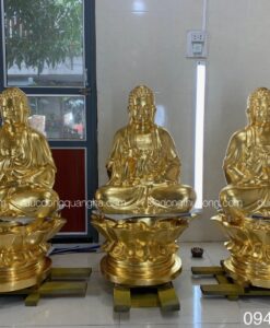 TƯỢNG PHẬT TAM THÁNH PHẬT NGỒI SEN DÁT VÀNG 9999