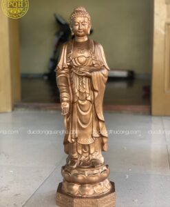 TƯỢNG THÍCH CA ĐỨNG SEN MÀU ĐỒNG ĐỎ