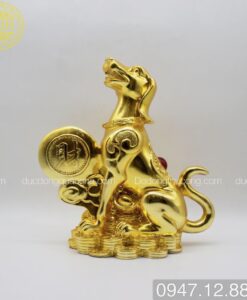 TƯỢNG CHÓ CHỮ LỘC MẠ VÀNG 24K