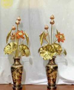 LỌ HOA ĐỒNG ĐỎ PHỚT NỈ + BÓ SEN