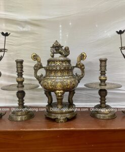 BỘ ĐỈNH ĐỒNG ĐỎ 70CM KHẢM TAM KHÍ