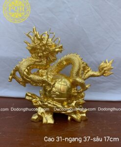 TƯỢNG RỒNG ĐỊA CẦU  CAO 31CM, NGANG 37CM THẾP VÀNG 9999