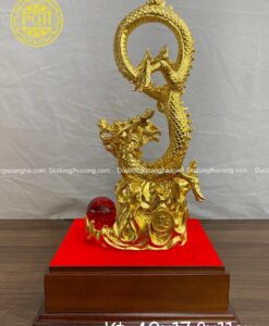 RỒNG CUỘN BỆ LỬA BẰNG ĐỒNG THIẾP VÀNG 9999