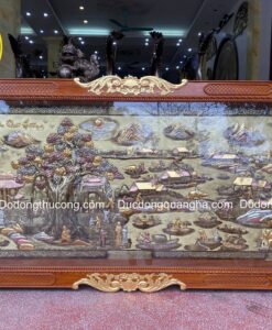 TRANH CỘI NGUỒN QUÊ HƯƠNG 2,3M KHẢM TAM KHÍ DÁT ĐIỂM KHUNG GỖ GỤ