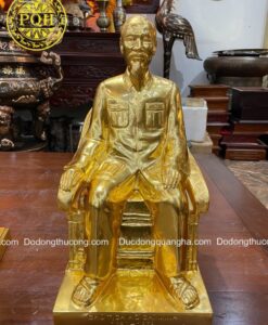 TƯỢNG BÁC HỒ NGỒI GHẾ SALONG CAO 50CM THIẾP VÀNG 9999