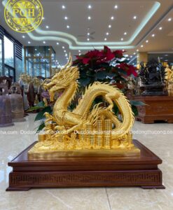 RỒNG CUỘN TIỀN ĐÚC ĐỒNG ĐỎ THIẾP VÀNG 9999