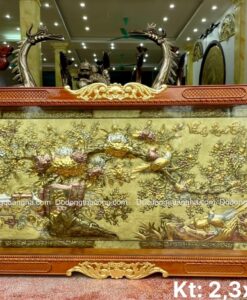 TRANH VINH HOA PHÚ QUÝ TAM KHÍ 2M3 GỖ GỤ DÁT ĐIỂM KHUNG