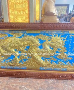 TRANH RỒNG 2M3 THIẾP VÀNG 9999 KHUNG GỖ GỤ